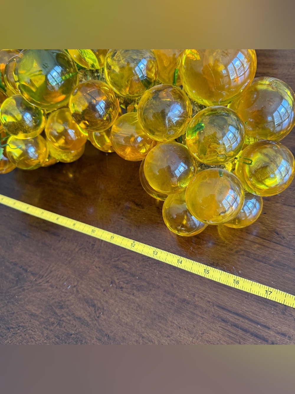 Vintage Amber Grapes Lucite or Resin on Wood 16” Long 8” Tall Mid-Century Modern - Picture 5 of 9